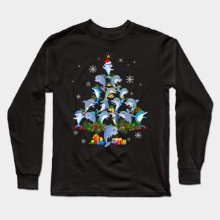 Dolphin Christmas Tree Light Sweater Santa Dolphin Christmas Long Sleeve T-Shirt